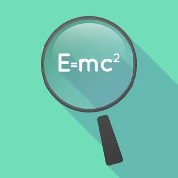 Long shadow magnifier vector icon with the Theory of Relativity formula Stock Illustration