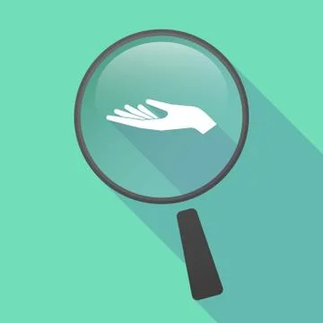 Long shadow magnifier vector icon with a hand offering Stock Illustration