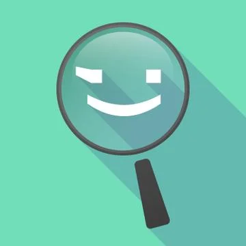 Long shadow magnifier vector icon with  a wink text face emoticon Ilustración de archivo
