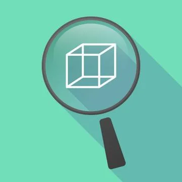 Long shadow magnifier vector icon with  a cube sign Stock Illustration
