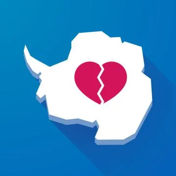 Long shadow map of Antarctica continent with a broken heart 스톡 일러스트