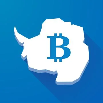Long shadow map of Antarctica continent with a bit coin sign Stock Illustration