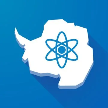 Long shadow map of Antarctica continent with an atom Stock Illustration