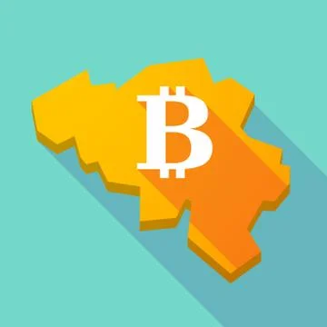 Long shadow map of Belgium with a bit coin sign Stock Illustration