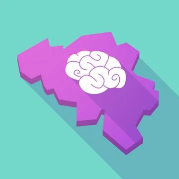 Long shadow map of Belgium with a brain Illustrazione stock