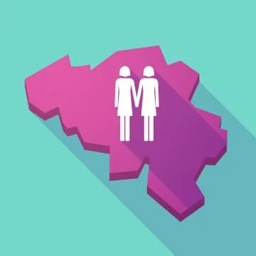 Long shadow map of Belgium with a lesbian couple pictogram Ilustração Stock