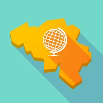 Long shadow map of Belgium with  a table world globe Illustrazione stock