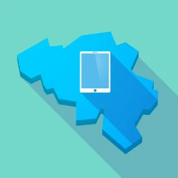 Long shadow map of Belgium with a tablet computer Ilustración de archivo