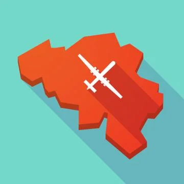 Long shadow map of Belgium with a war drone Stock Illustration