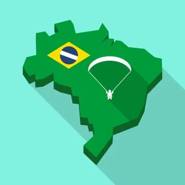 Long shadow map of Brazil with a paraglider Stock Illustration