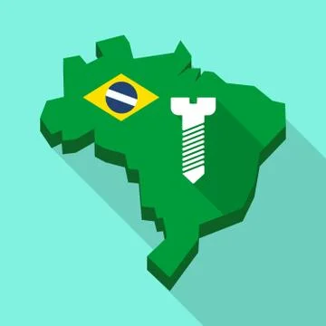 Long shadow map of Brazil with a screw Ilustración de archivo