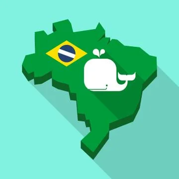 Long shadow map of Brazil with a whale Stock Illustration