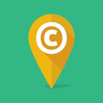 Long shadow map mark icon with    the  copyright sign Stock Illustration