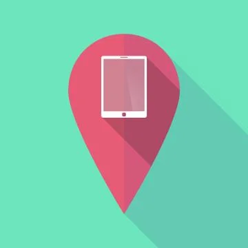 Long shadow map mark with a tablet computer Ilustración de archivo