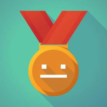 Long shadow medal with a emotionless text face Stock Illustration