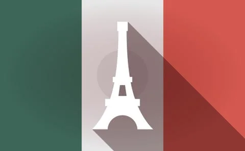 Long shadow Mexico flag with   the Eiffel tower イラスト素材