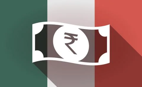 Long shadow Mexico flag with  a rupee bank note icon Stock Illustration