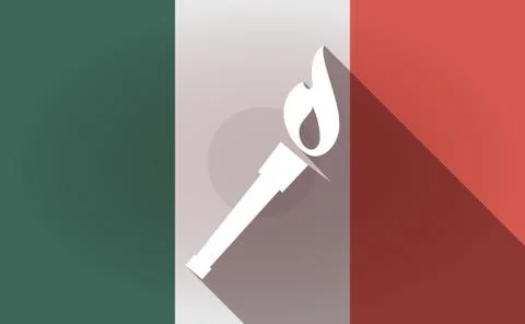 Long shadow Mexico flag with  a torch icon Stock Illustration