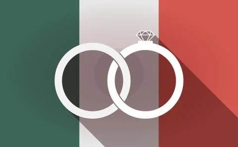 Long shadow Mexico flag with  two bonded wedding rings Stock Illustration