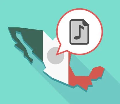 Long shadow Mexico map with  a music score icon 스톡 일러스트