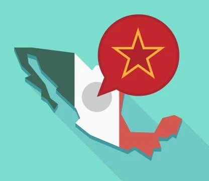 Long shadow Mexico map with  the red star of communism icon Stock Illustration