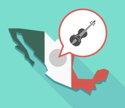 Long shadow Mexico map with  a violin Stock Illustration