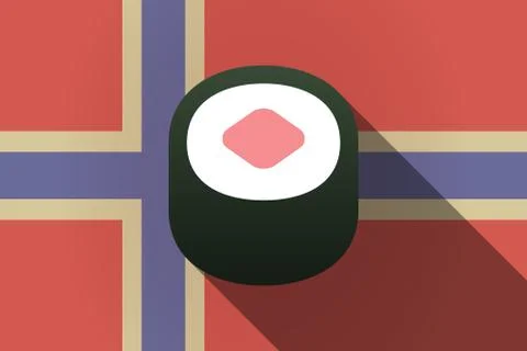 Long shadow Norway flag with a piece of sushi maki Stock Illustration