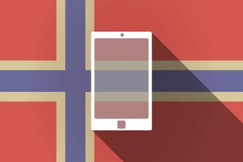 Long shadow Norway flag with a smart phone Stock Illustration