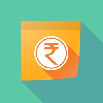Long shadow note with  a rupee coin icon Ilustração Stock