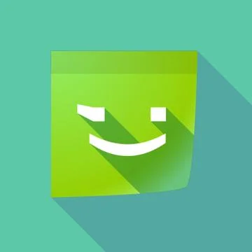 Long shadow note with  a wink text face emoticon Stock Illustration