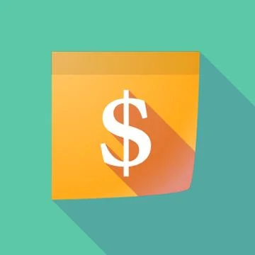 Long shadow paper note with a dollar sign Stock Illustration