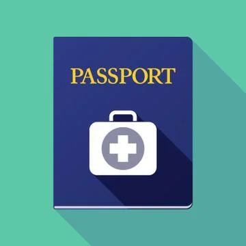 Long shadow passport with  a first aid kit icon Stock Illustration