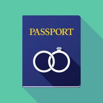 Long shadow passport with  two bonded wedding rings Stock Illustration