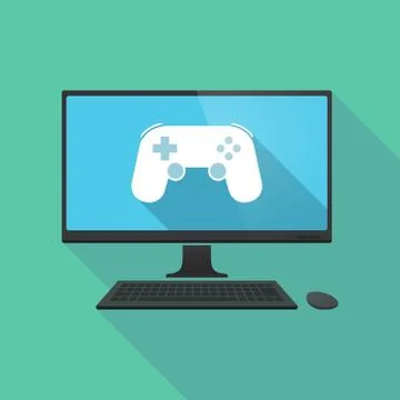 Long shadow pc with  a game pad Illustrazione stock