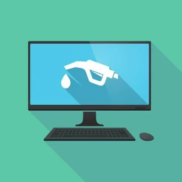 Long shadow pc with  a gas hose icon Stock Illustration