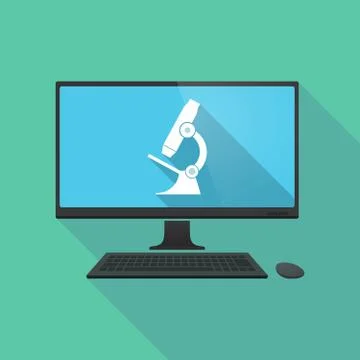 Long shadow pc with  a microscope icon 스톡 일러스트