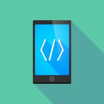 Long shadow phone icon with a code sign Illustration