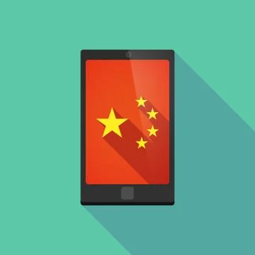 Long shadow phone icon with   the five stars china flag symbol Stock Illustration