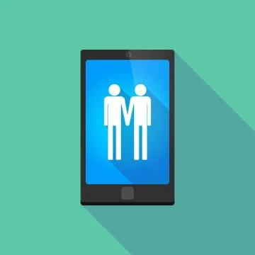 Long shadow phone icon with  a gay couple pictogram Stock Illustration