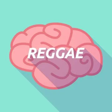 Long shadow pink brain icon with    the text REGGAE Stock Illustration