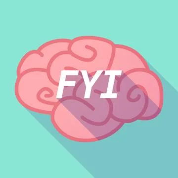 Long shadow pink brain icon with    the text FYI Stock Illustration