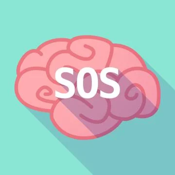 Long shadow pink brain icon with    the text SOS Stock Illustration