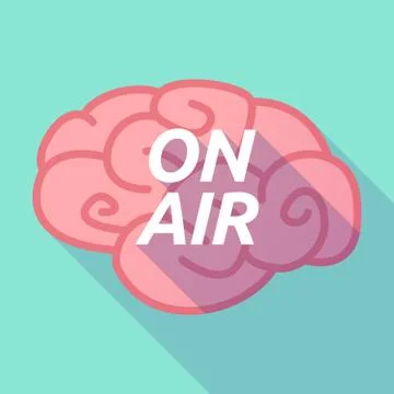 Long shadow pink brain icon with    the text ON AIR Stock Illustration