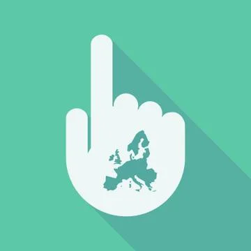 Long shadow pointing finger hand with  a map of Europe Illustration