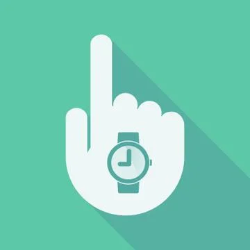 Long shadow pointing finger hand with a wrist watch Stock Illustration