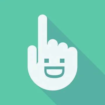 Long shadow pointing finger hand with a laughing text face Stock Illustration