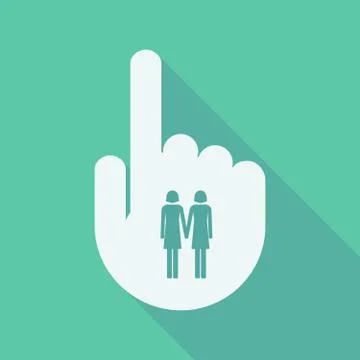 Long shadow pointing finger hand with a lesbian couple pictogram Illustrazione stock