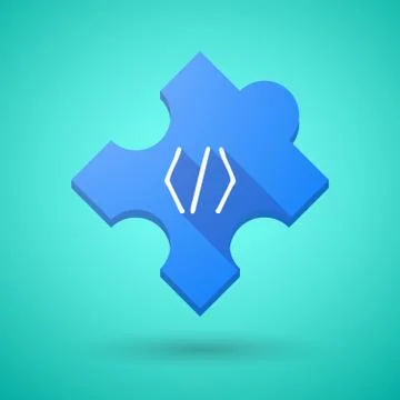 Long shadow puzzle icon with a code sign Stock Illustration