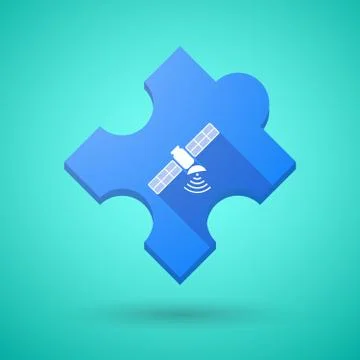 Long shadow puzzle icon with a satellite Stock Illustration