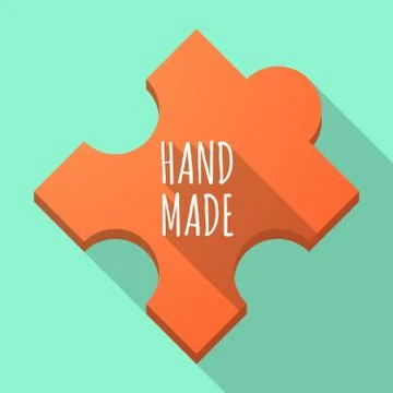 Long shadow puzzle piece with    the text HAND MADE Stock Illustration